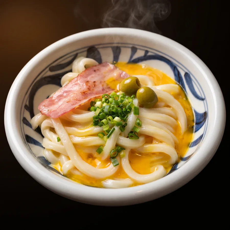 オリーブ釜玉うどん